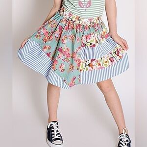 EUC Matilda Jane 435 Badminton Skirt Boho Floral Striped size 8